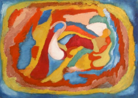 Maternità astratta, olio su cartone riportato su tavola, cm 50x70, 2001